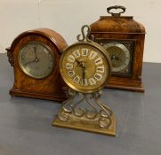 Three mantle clocks, two Elliot clocks with wood surround and the other IMHOF brass clock