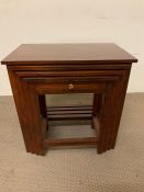 A mahogany nest of table with brass string inlay