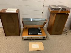 A Goodmans turntable and Goldring turntable along with two large IMHOFS speakers