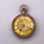 A Ladies 9ct gold Fob Watch with decorative case.