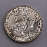 A 1998 One Ounce Britannia silver coin. (Diam 4cm)