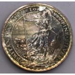 A 2019 One Ounce Britannia silver coin. (Diam 4cm)