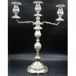 A Shabbat patterned three light candelabra , hallmarked London 1927 (895g)