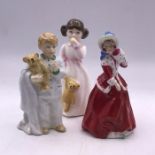 Three small Royal Doulton Figures 'Christmas Morn', 'Daddy's Girl' and 'Sleepyhead'