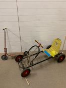 A Mobo toy peddle go kart and vintage scooter