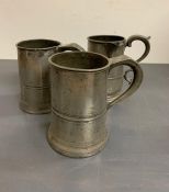 Three Pewter Quart Tankards