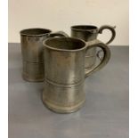 Three Pewter Quart Tankards