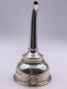 A Silver wine funnel by L J Millington, hallmarked for Birmingham.