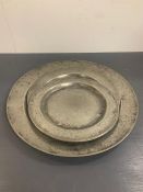 Three Pewter dishes, various marks and makers.