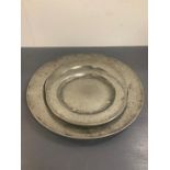 Three Pewter dishes, various marks and makers.