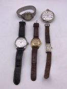 A selection of wristwatches to include a silver rectangular cased wristwatch import mark London