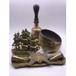 A Selection of Brass Ware to include a school bell.