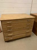 A Five Drawer Pine Plan Chest (H 66 cm x W 87 cm x D 59 cm)