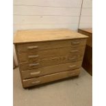 A Five Drawer Pine Plan Chest (H 66 cm x W 87 cm x D 59 cm)