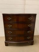 A bowfront chest of drawers with drop handles and bracket feet (H84cm W76cm D49cm)