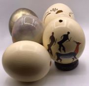 A selection of five collectable Ostrich eggs