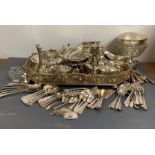 A selection of white metal items to include a tray etc