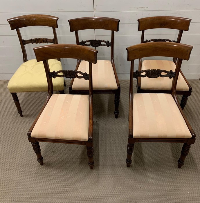 A set of four regency style dining chairs, shaped rectangular backs, carved pierced splats and - Image 2 of 4