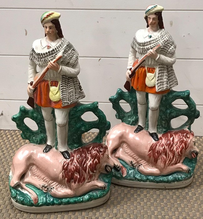 A Pair of Staffordshire flatbacks c.1850's depicting Roualeyn George Gordon-Cumming (One AF broken