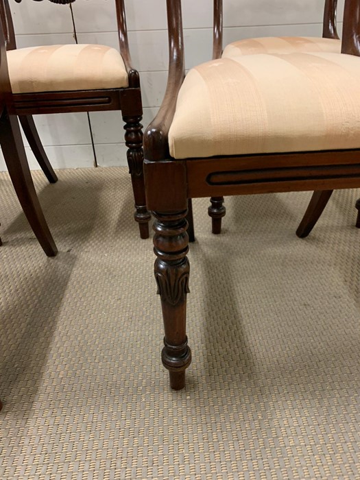 A set of four regency style dining chairs, shaped rectangular backs, carved pierced splats and - Image 3 of 4