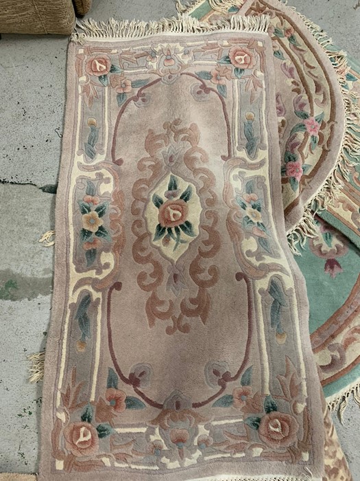 A selection of six Chinese 100% wool rugs, various sizes, shapes and colours