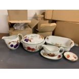 A selection of boxed sets of Royal Worcester "Eversham Vale" dinner service.