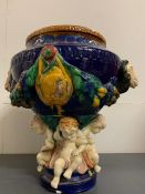 An imposing English majolica jardinière of urn form (probably Royal Doulton/Minton or inspired by