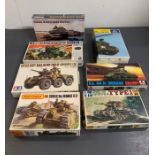 A selection of seven boxed army tanks/ vehicles model kits to include, Track Width Mine Plough,