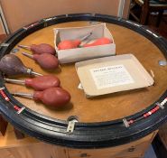 A Vintage French Table Game of Puff Billiards with puffers.