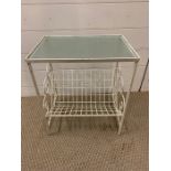Small glass top and metal base table (H47cm W41cm D28cm)