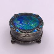An Early 20th Century Liberty Silver and Enamel Pill Box 4.5cm W x 2.5cm H