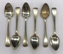 A set of six silver hallmarked teaspoons by Jonathan Hayne (1823 London)