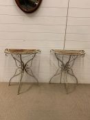 Two half moon metal garden tables or plant stand (H71cm W60cm D30cm)