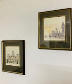 A pair of prints depicting "Westminster bridge" and "House guards", framed and glazed, (22x21 cm