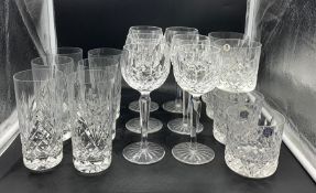 A selection of cut glass Waterford and Stuart Crystal, tumblers and wine glasses