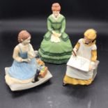 Three figures from Little Women designed by Tasha Tudor to include, Meg, Amy and Beth