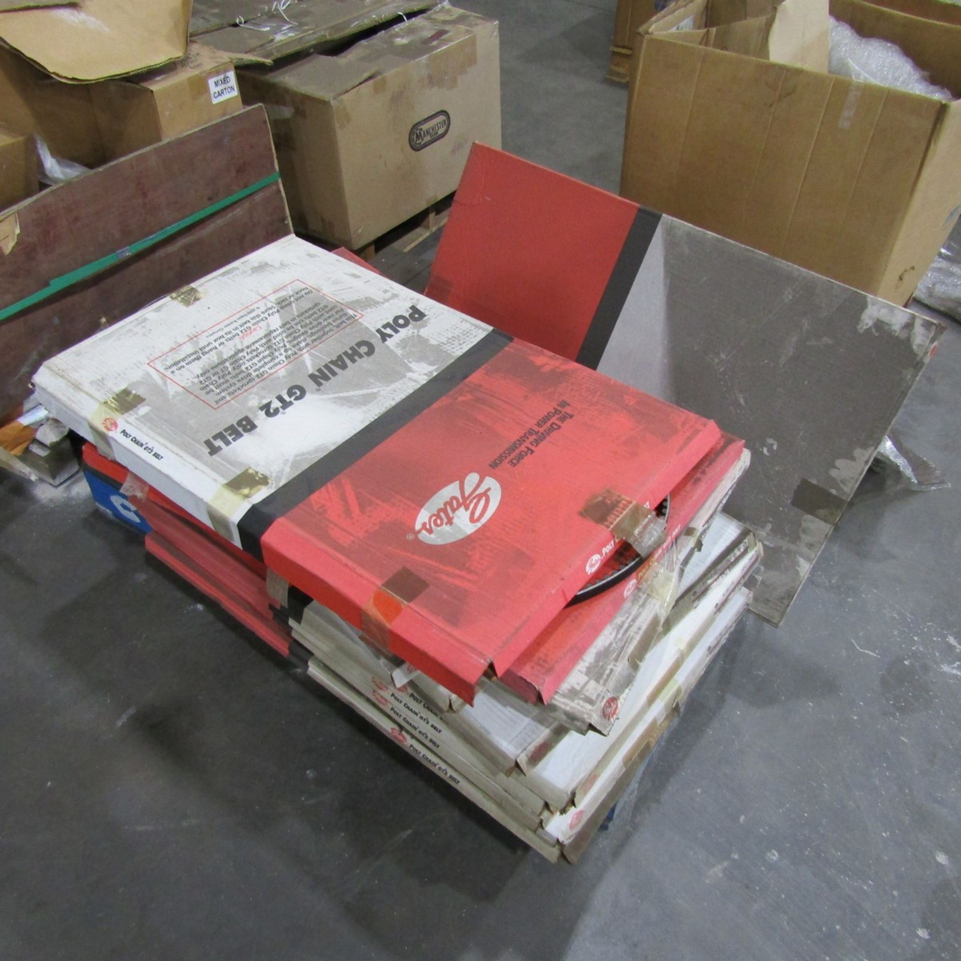 Lot - (4) Pallets of Assorted Spare Parts to Include: Urethane Belts, (2) Air Receiving Tanks, Epoxy - Image 2 of 6