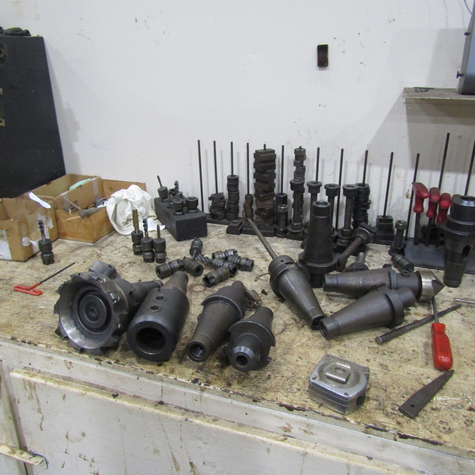 Lot - Workbench with Remaining Contents, to Include: CAT-50 Tool Holders, Misc. Tooling, Hold - Image 3 of 7