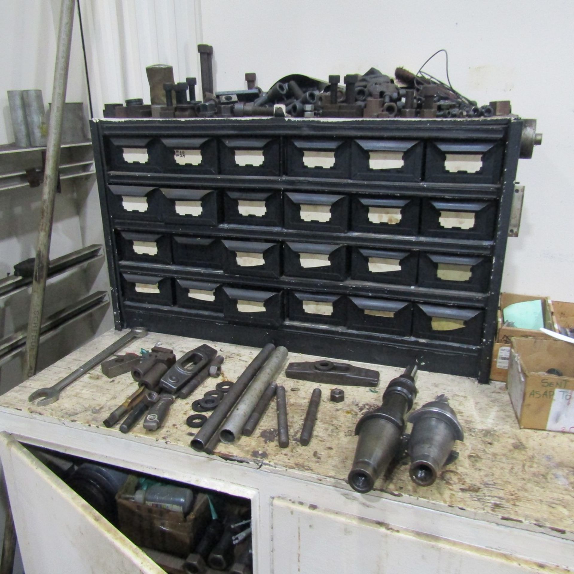 Lot - Workbench with Remaining Contents, to Include: CAT-50 Tool Holders, Misc. Tooling, Hold - Image 4 of 7