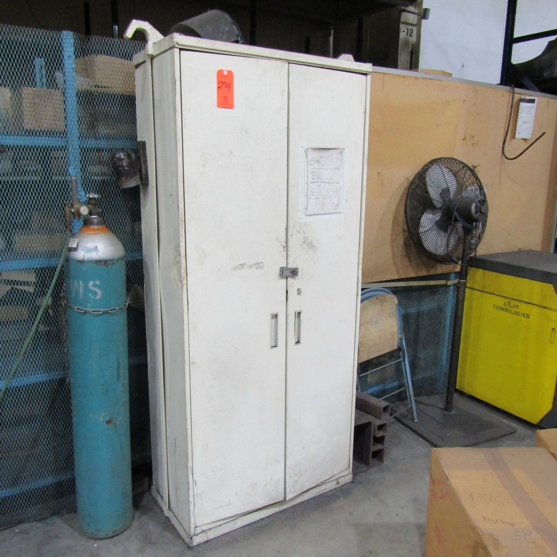 2-Door Cabinet with Contents, to Include: Sanding Discs, Face Masks, Grout Scrappers, Welding