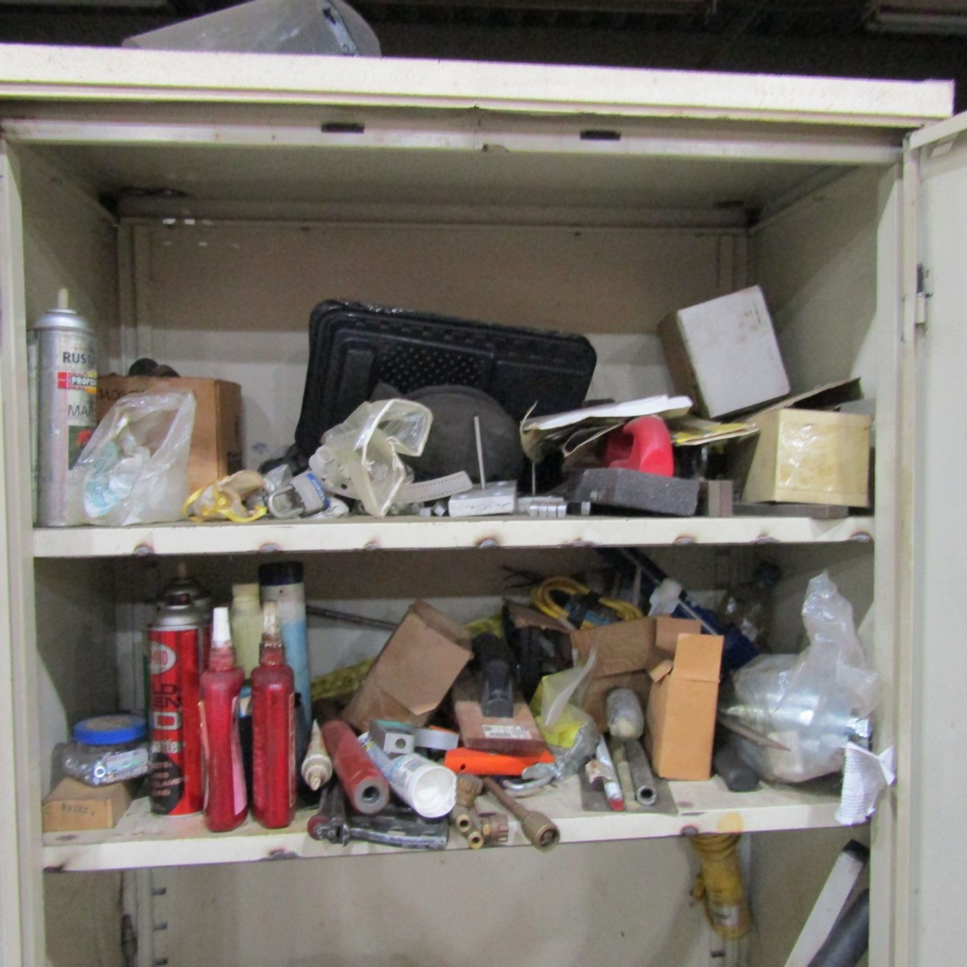 2-Door Cabinet with Contents, to Include: Sanding Discs, Face Masks, Grout Scrappers, Welding - Image 2 of 3