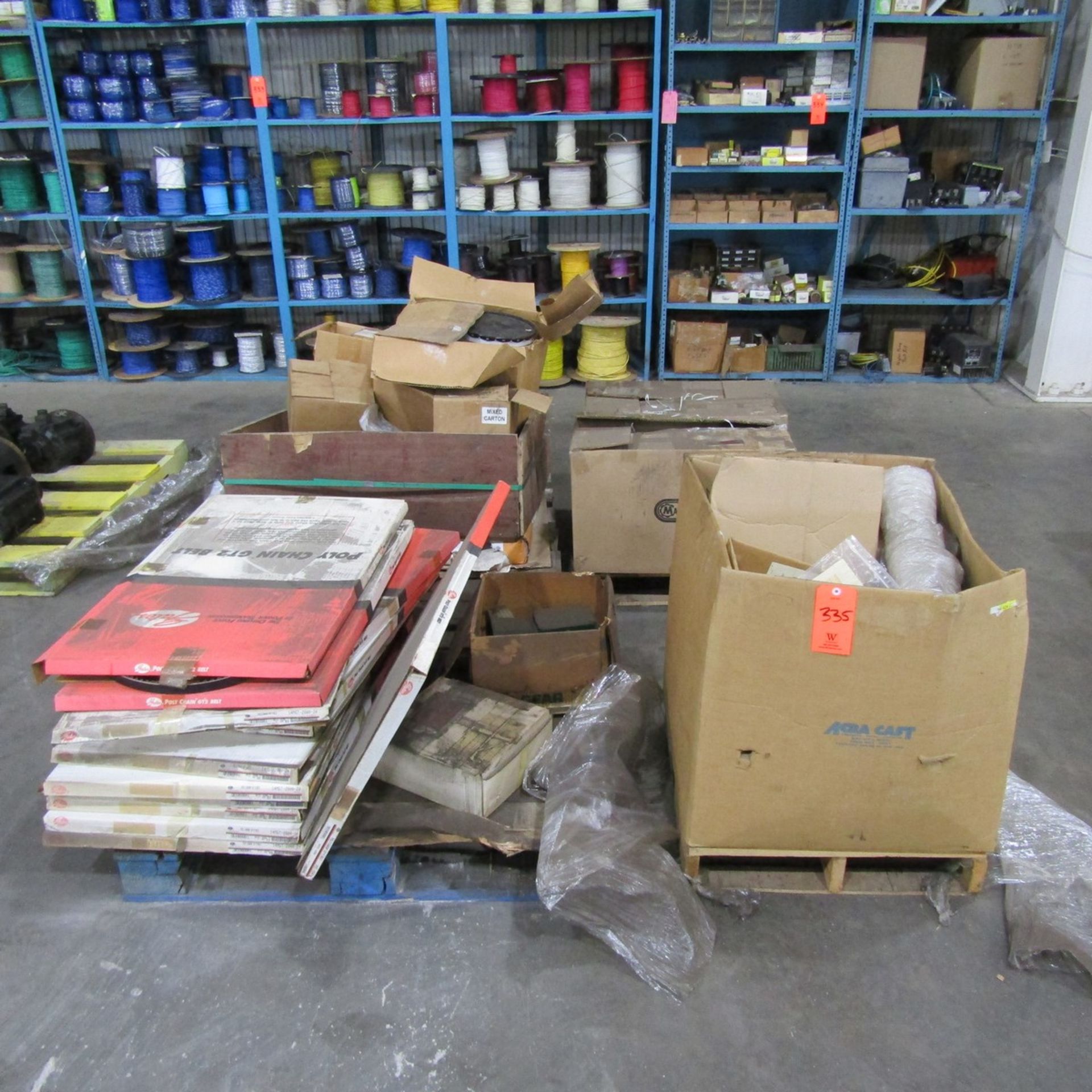 Lot - (4) Pallets of Assorted Spare Parts to Include: Urethane Belts, (2) Air Receiving Tanks, Epoxy