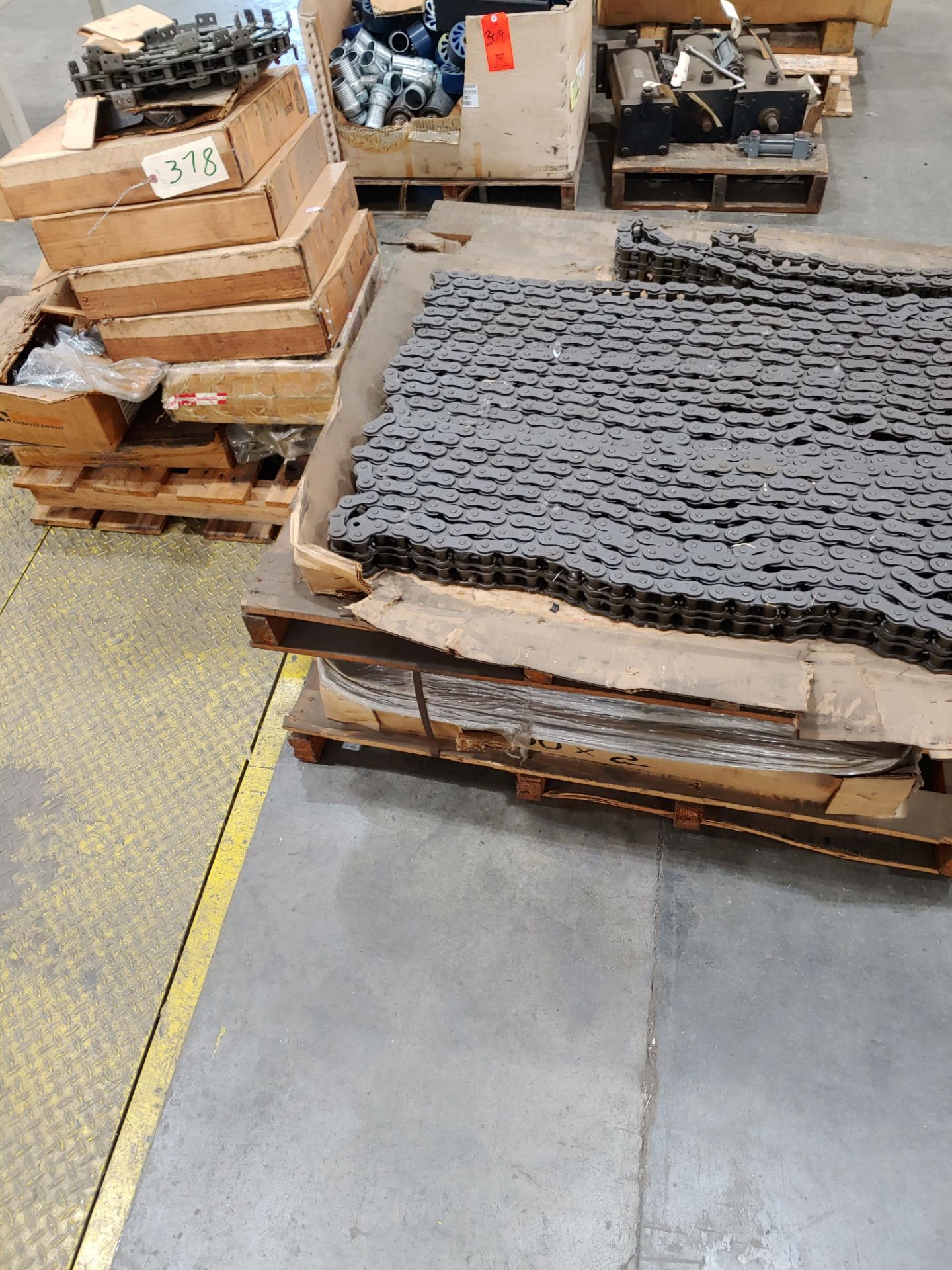 Lot - Misc. Chains and Steel, on Pallet