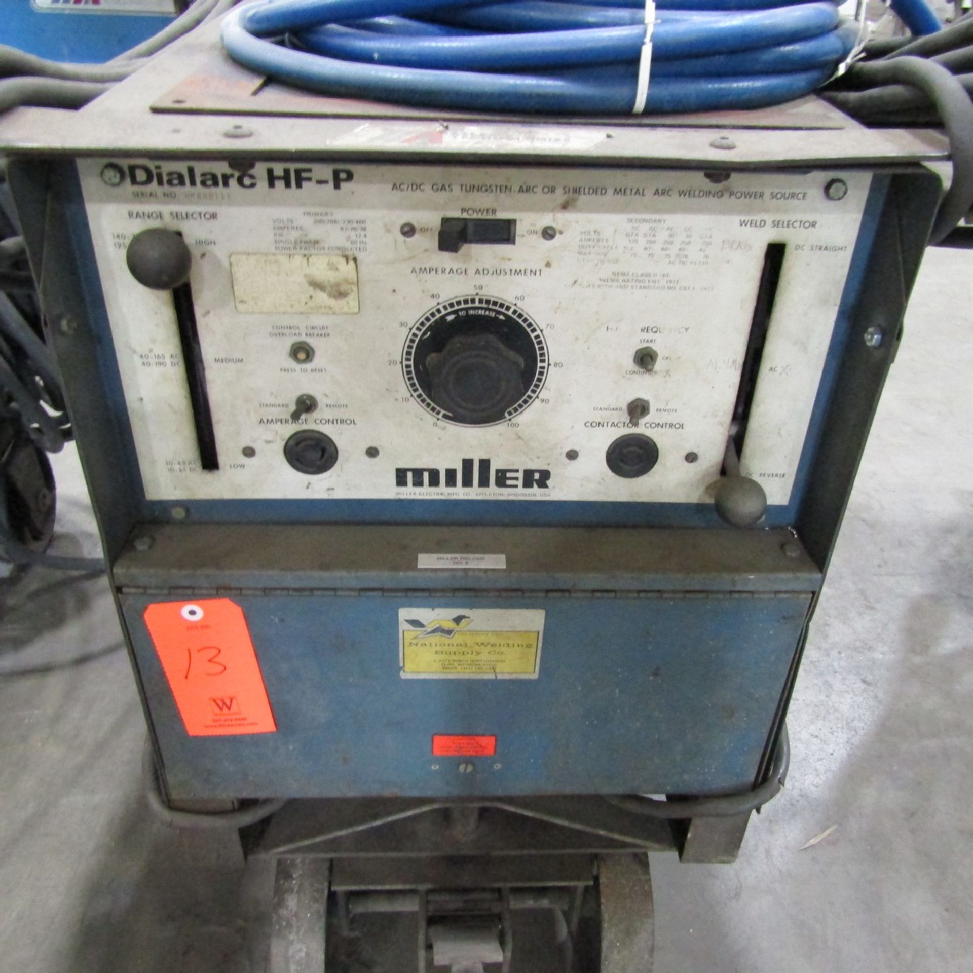 Miller Dialarc HF-P AC/DC Gas Tungsten Arc or Shield Metal Arc Welding Power Source, S/N: - Image 2 of 2