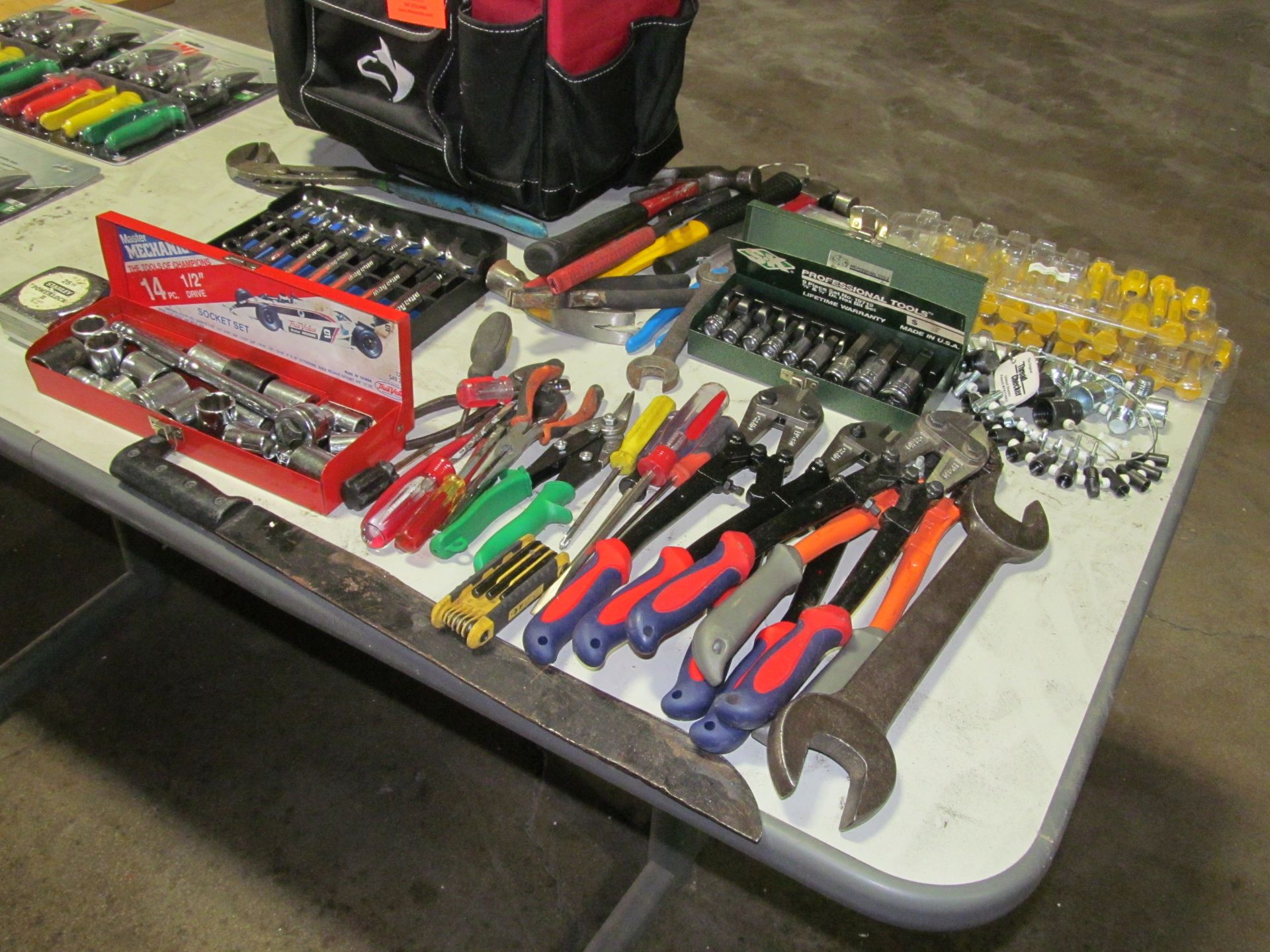 Lot - Husky Travel Tool Bag with Socket Sets, Hand Tools, Bolt Cutters, Thread Checkers, Container - Image 3 of 3