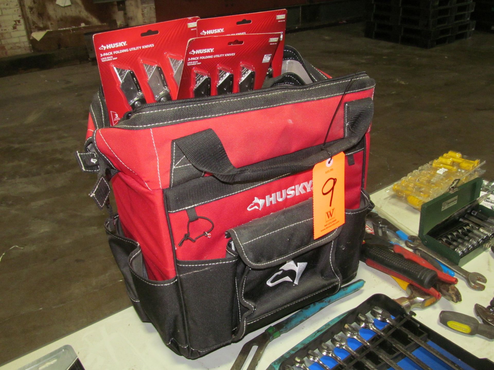 Lot - Husky Travel Tool Bag with Socket Sets, Hand Tools, Bolt Cutters, Thread Checkers, Container - Image 2 of 3