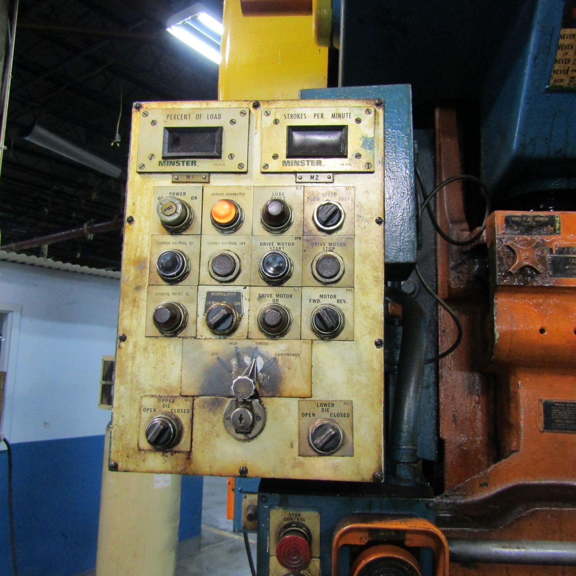 Minster 75-Ton Cap. No. 7 O.B.I. Back-Geared Punch Press, S/N: 7D-SS-25917; with 4 in. Stroke, 21 - Image 5 of 8