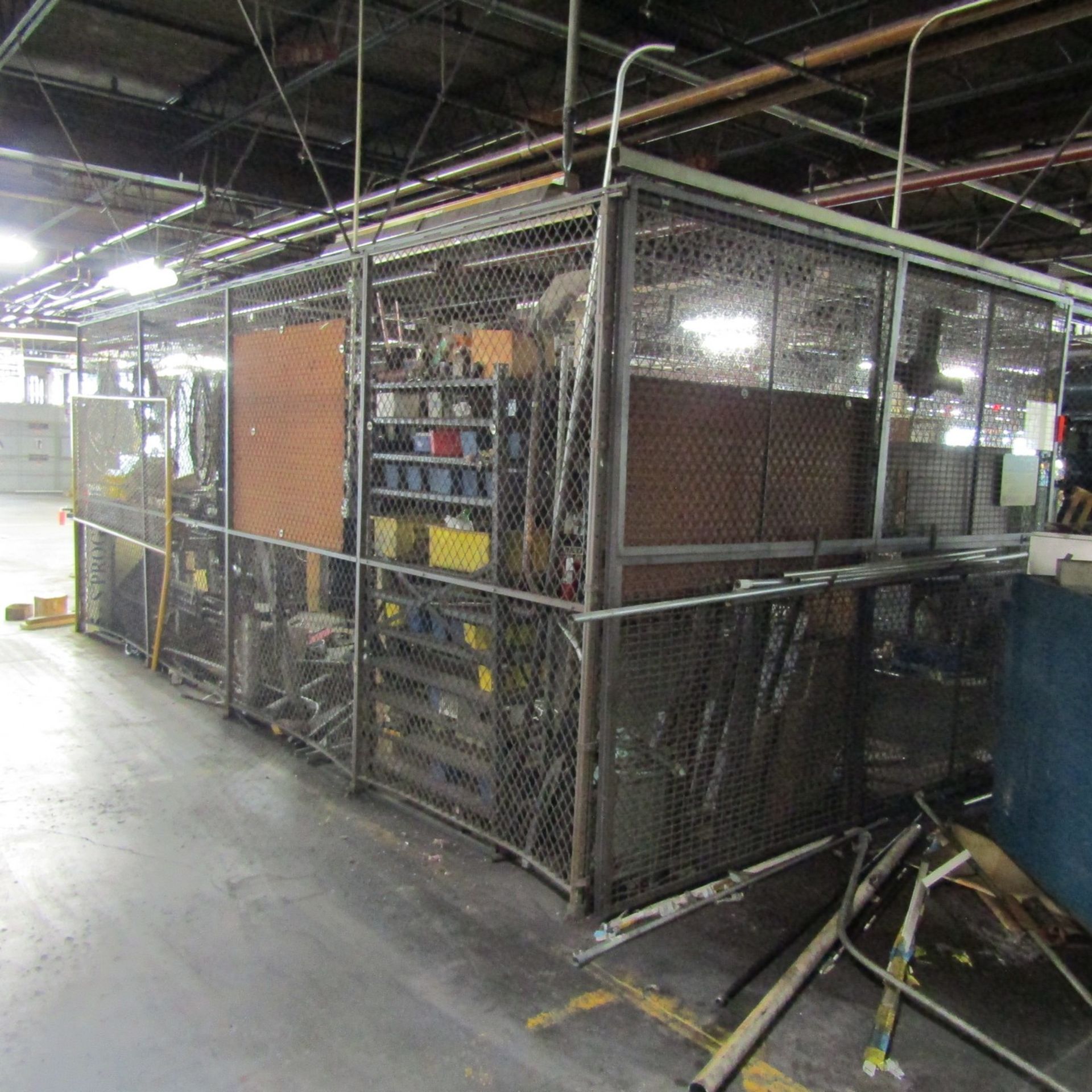 Lot - Tool Crib Fence with Contents to Include: Shelving Units, Cabinet, Belts, Hoses, Etc - Image 3 of 7