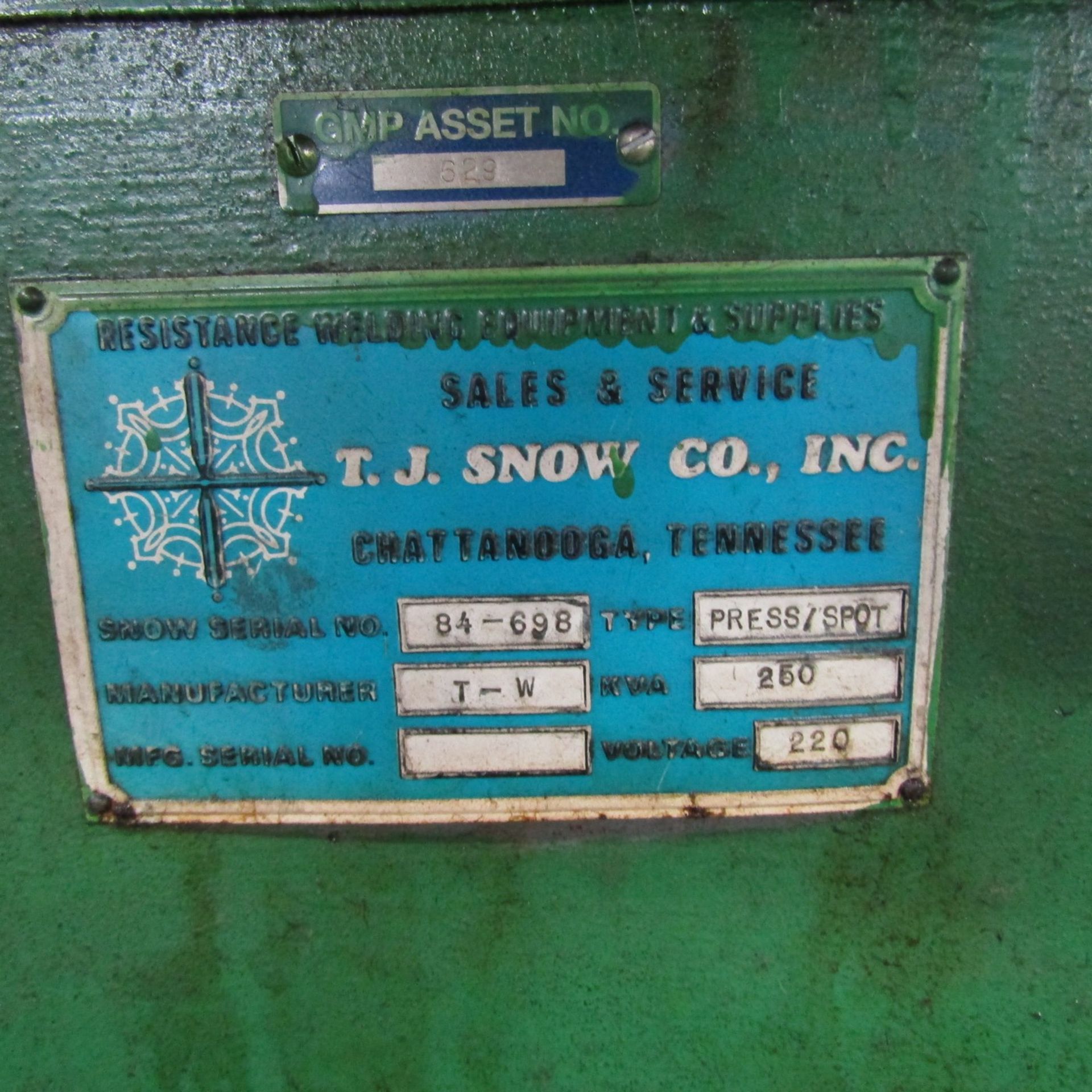 Taylor Winfield/TJ Snow250-KVA Spot Welder, S/N: 84-698; with 12 in. Throat (TJ Snow S/N: 49943) ( - Image 7 of 7
