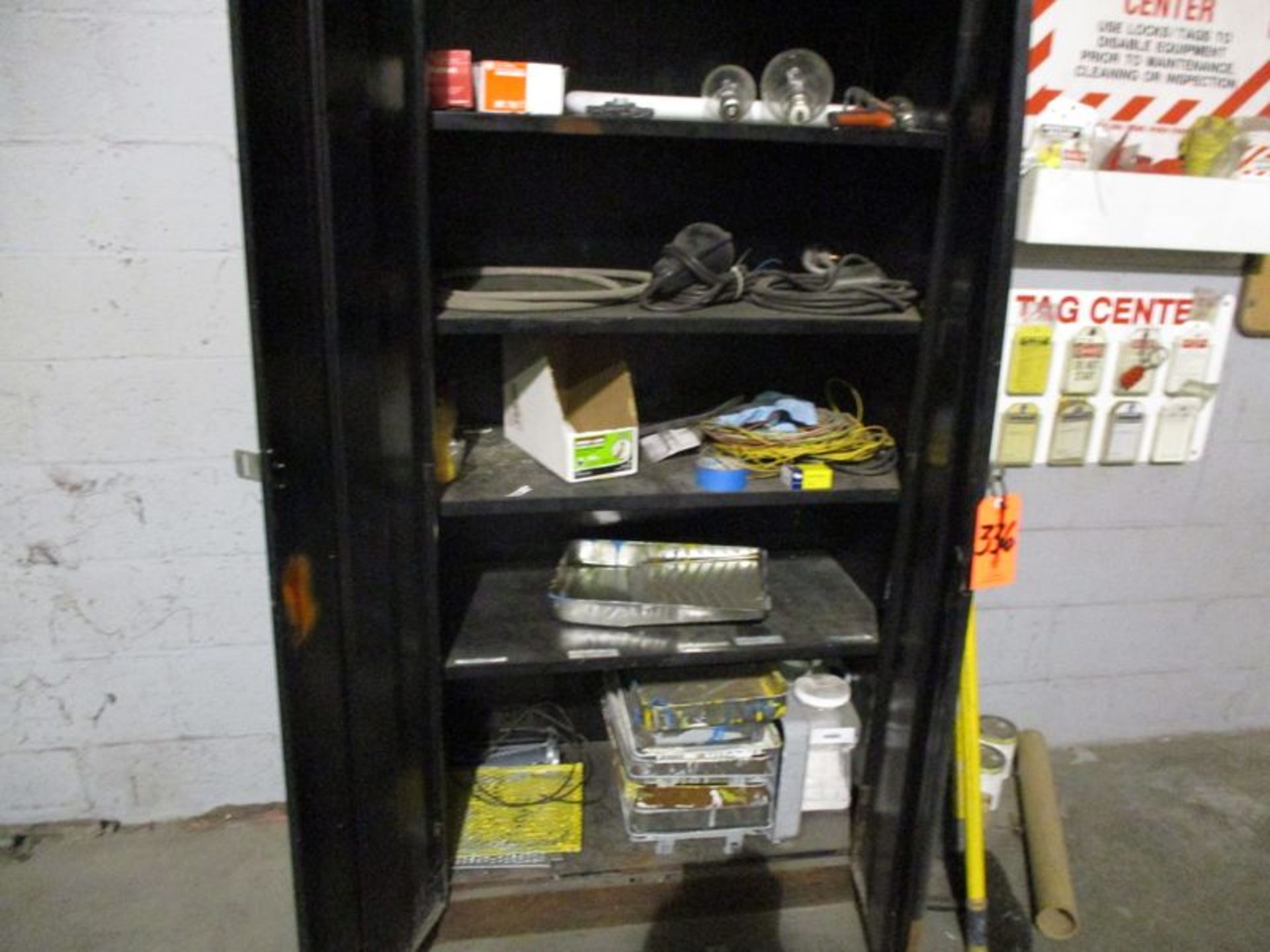 Lot - 2-Door Steel Storage Cabinet; with Paint Roller Pans, Lights
